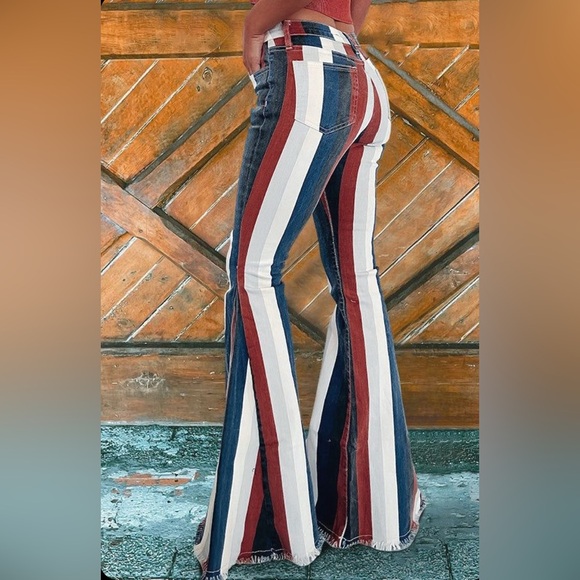 Chic Striped Flare Jeans in Red, White, and Blue - Picture 2 of 7